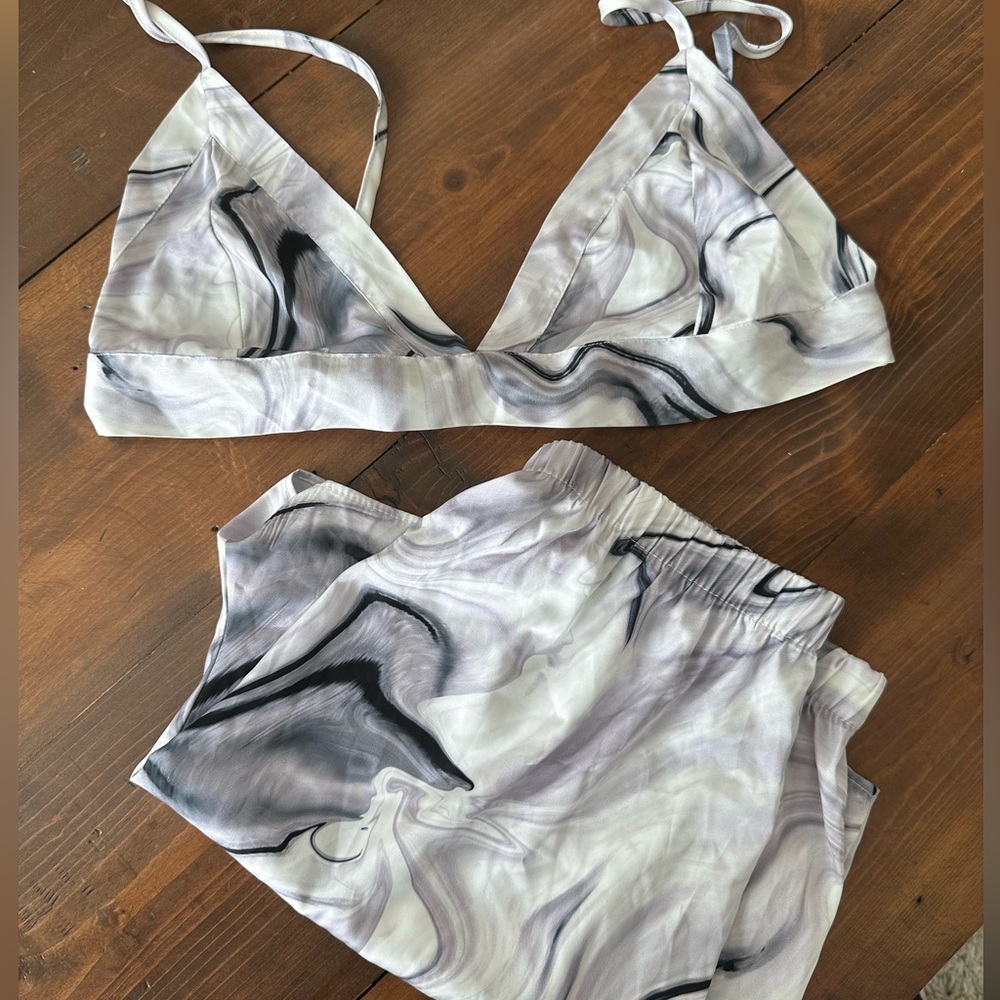 Nasty Gal white/purple marble silky lounge sleep set